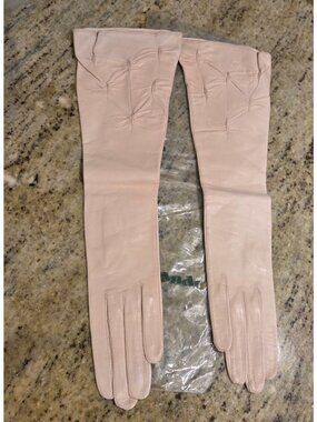 New! Vtg Women Size XS S 6.5 Pink Kid Leather Formal 16" Long Gloves Tufted Look